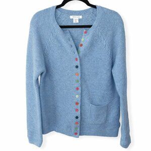 Tabitha Webb Blue Wool Blend Cardigan Rainbow Button Front Size Small